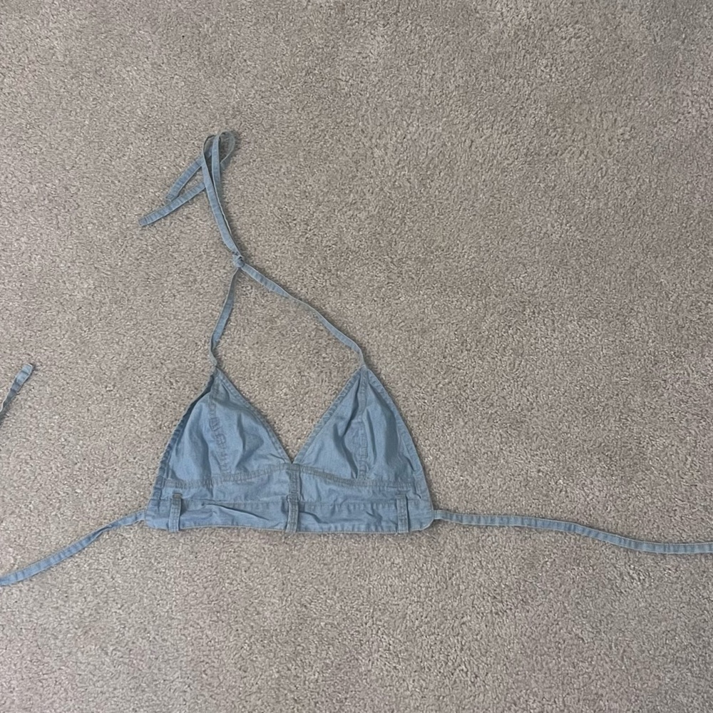 Open back bikini style cotton & denim crop top